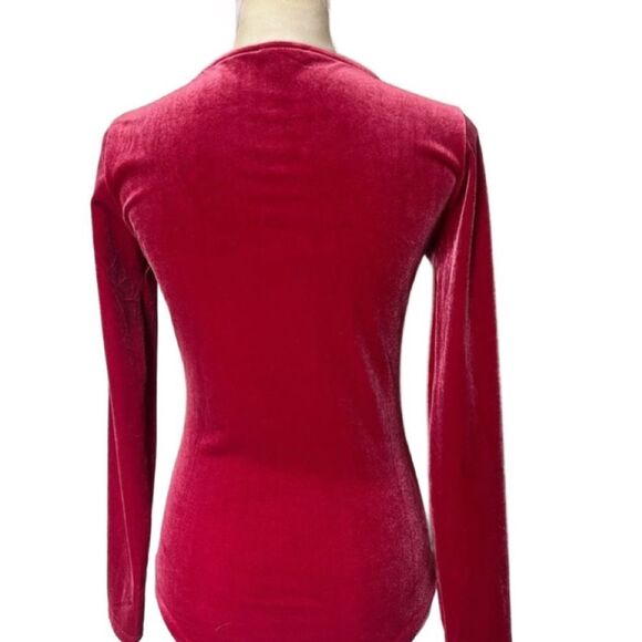 J. Crew Mercantile Elegant Red Velvet Women's Bodysuit (Size: Small) - Picture 3 of 12